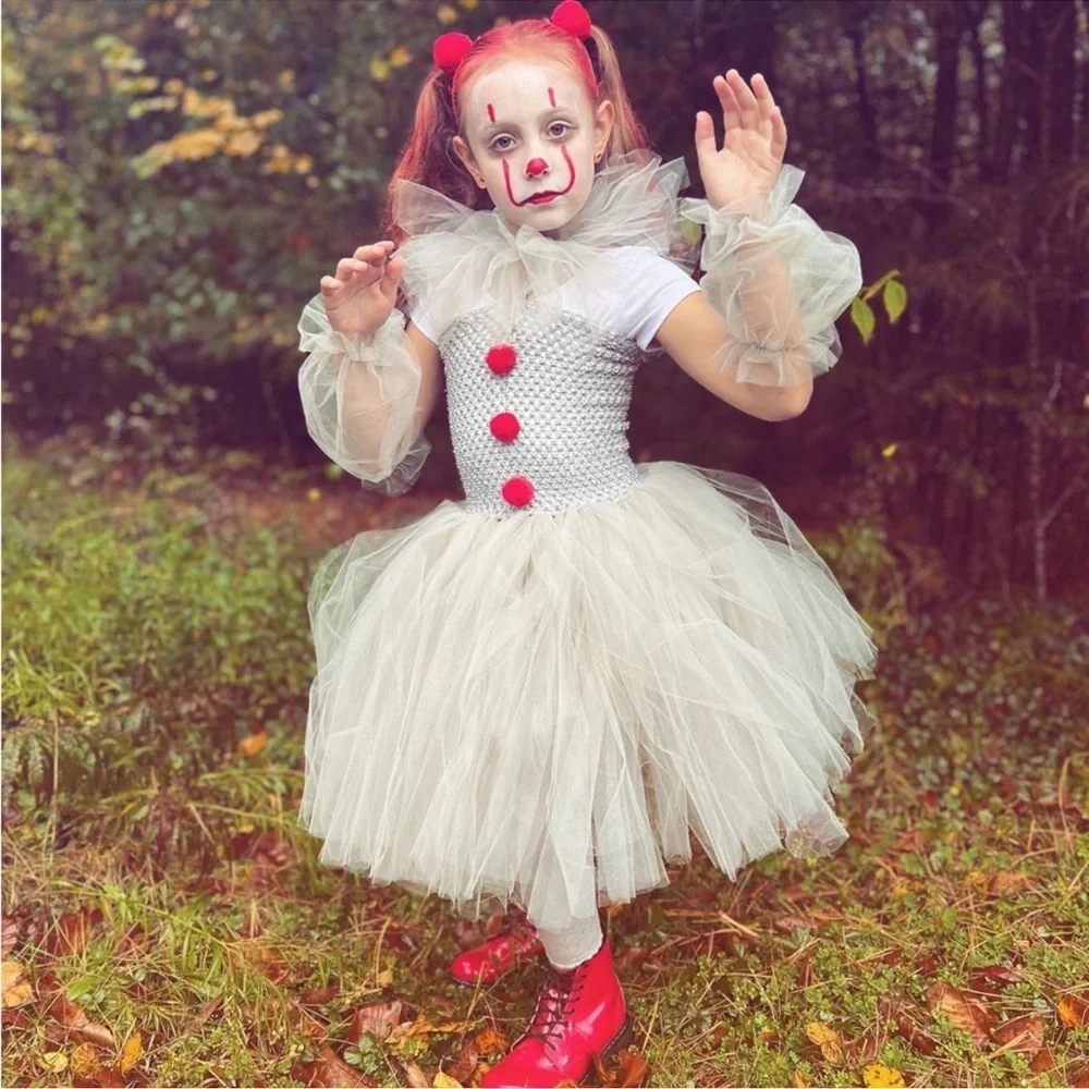Girls Pennywise IT Clown Tulle Costume Size 5-6 Halloween Dress Tutu Outfit